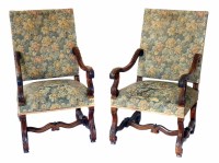 Lot 376 - A pair of 19th century continental walnut framed open arm chairs.