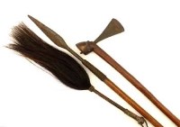 Lot 15 - South African spear, axe and a fly swish.