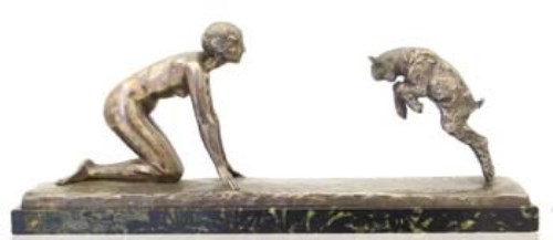 Lot 16 - Art Deco silvered bronze group.