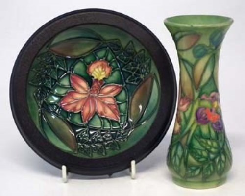 Lot 207 - Moorcroft vase and framed dish,   decorated with