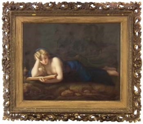 Lot 263 - KPM plaque lady reading in a forest.