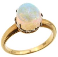 Lot 363 - 18ct gold and opal single stone ring.