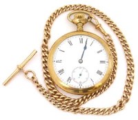 Lot 410 - Gold plated open face keyles pocket watch