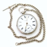 Lot 412 - Silver cased pocket watch and Albert.