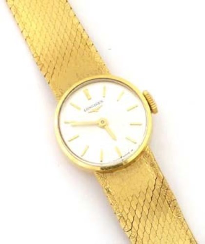 Lot 423 - 18ct gold Longines bracelet watch