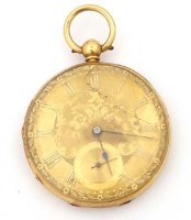 Lot 429 - 18K gold cased open faced pocket watch