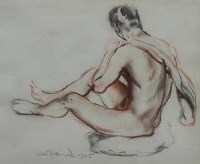 Lot 570 - George Herbert Holland, Seated male, charcoal and chalks.