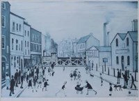 Lot 592 - After L.S. Lowry, The Level Crossing, Burton On Trent, signed print.