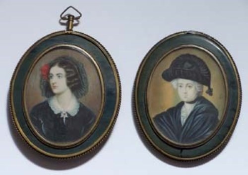 Lot 629 - Two Victorian miniature portraits of widows (2).