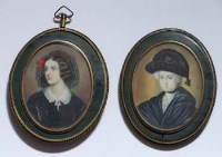 Lot 629 - Two Victorian miniature portraits of widows (2).