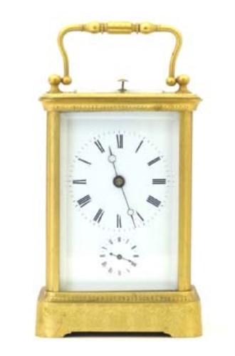 Lot 646 - Happacher brass alarm carriage clock and key.
