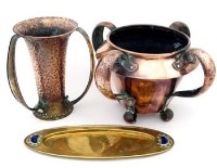 Lot 16 - Two arts and crafts copper vases and a brass