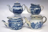 Lot 206 - Four Pearlware teapots   printed in underglaze