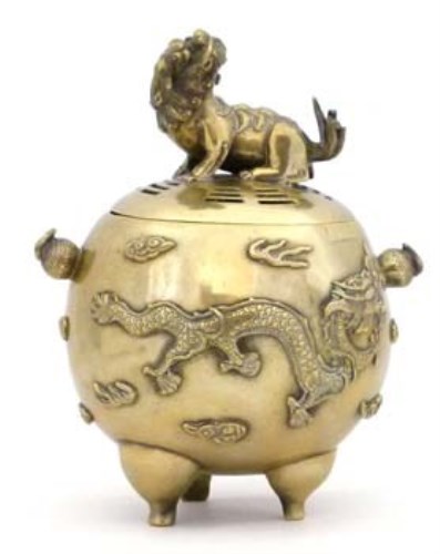 Lot 408 - Chinese polished bronze incense burner.