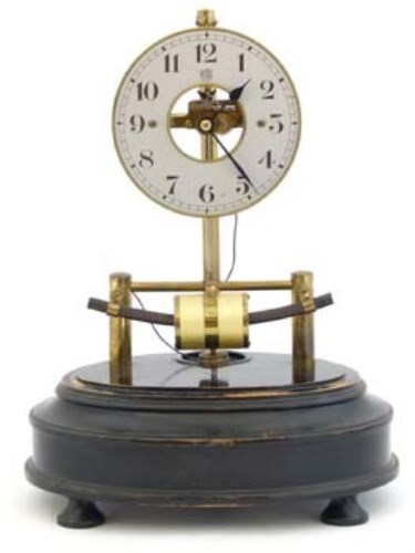 Lot - A ELECTROMAGNETIC BRASS SKELETON CLOCK, BY BULLE, FRENCH