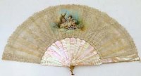 Lot 1 - Mother-of-pearl painted lace fan.