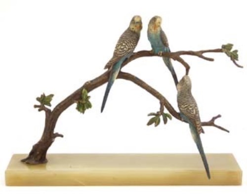 Lot 9 - Austrian cold painted budgerigar group.