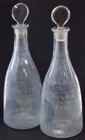 Lot 50 - Pair of Georgian mallet shaped engraved liberty decanters.