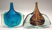 Lot 79 - Two Mdina glass fish or axe head vases   with