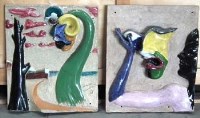 Lot 100 - Pair of Surrealist style terracotta plaques