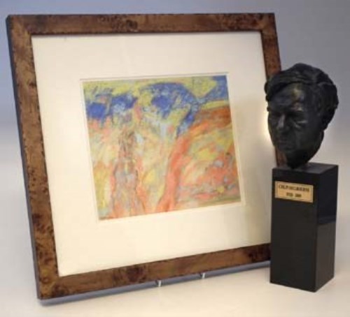 Lot 134 - Colin Melbourne pastel and a bust of the artist.