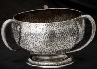 Lot 185 - Silver three handled trophy with base.
