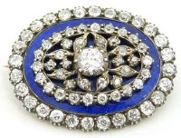 Lot 197 - Oval blue enamel and diamond brooch