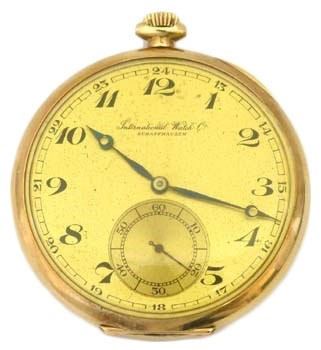 Lot 224 - A 14ct gold IWC open face pocket watch