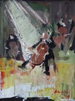 Lot 244 - F.J. England, Cello in the Spotlight, acrylic.