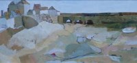 Lot 270 - Ann Manie, 20th century, Beach at St. Ives, oil and collage.
