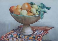 Lot 304 - Arthur Knighton Hammond, Still life with fruit, watercolour.