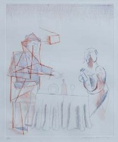 Lot 344 - David Hockney, Figure with still life, signed limited edition etching.