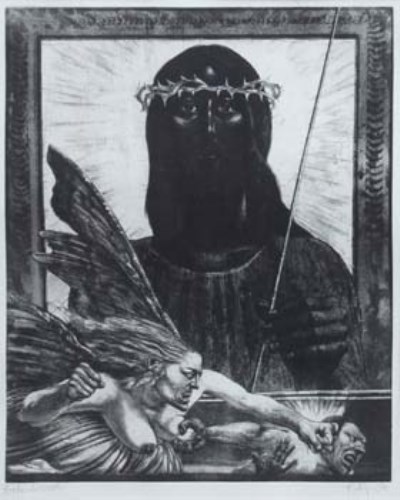 Lot 346 - Fritz Aigner, The Black Christ from the series Ecce Homo, signed etching.