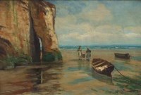 Lot 356 - A.W. Redgate, Beach scene with figures, oil.