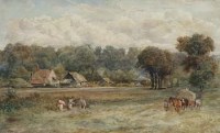 Lot 371 - David Cox Junior, Harvesting scene, watercolour.
