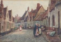 Lot 373 - J.W. Milliken, Dutch street scene, watercolour.