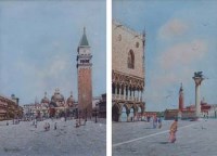 Lot 376 - A. Biondetti, Venetian scenes, watercolour (2).