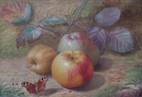 Lot 377 - Manner of William Hunt, Still life with apples, watercolour.