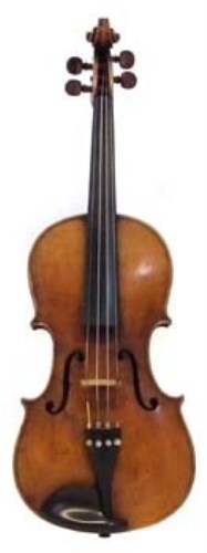 Lot 109 - Amati copy violin cased with two bows.