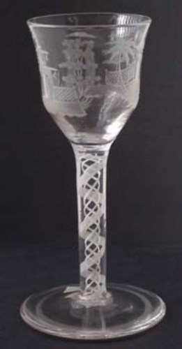 Lot 123 - Wine Glass engraved with Oriental figures.