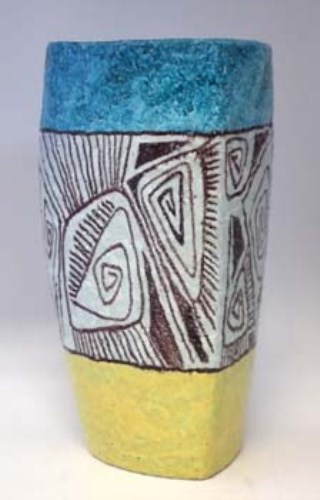 Lot 152 - Italian pottery vase signed Lalava  of triangular