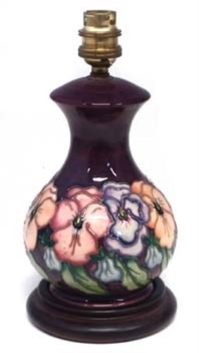 Lot 181 - Moorcroft pansy lamp base.