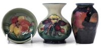 Lot 183 - Moorcroft pin dish, and two small vases.
