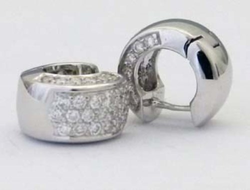 Lot 361 - Pair of 18ct white gold pave diamond half hoop