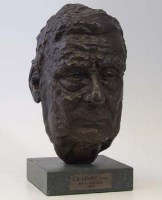 Lot 614 - Sam Tonkiss, Bronze portrait bust of L.S. Lowry on marble plinth, with reprinted photograph.
