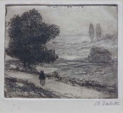 Lot 699 - Pierre Adolphe Valette (1876-1942), Landscape with Viaduct, signed etching.