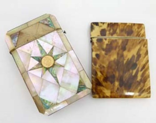 Lot 13 - Tortoishell and pearl card case and one other.