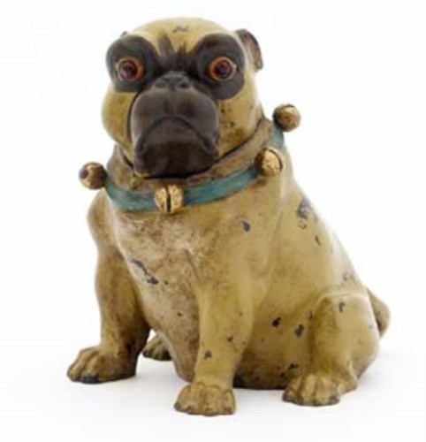 Lot 16 - Cold painted bronze pug dog inkwell.