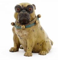 Lot 16 - Cold painted bronze pug dog inkwell.