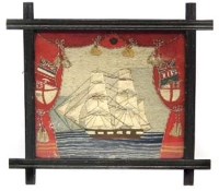 Lot 129 - Victorian woolwork maritime picture.